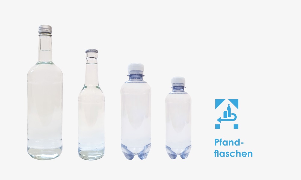 Bei uns erhältst Du Glasflaschen oder recycelte PET-Flaschen
